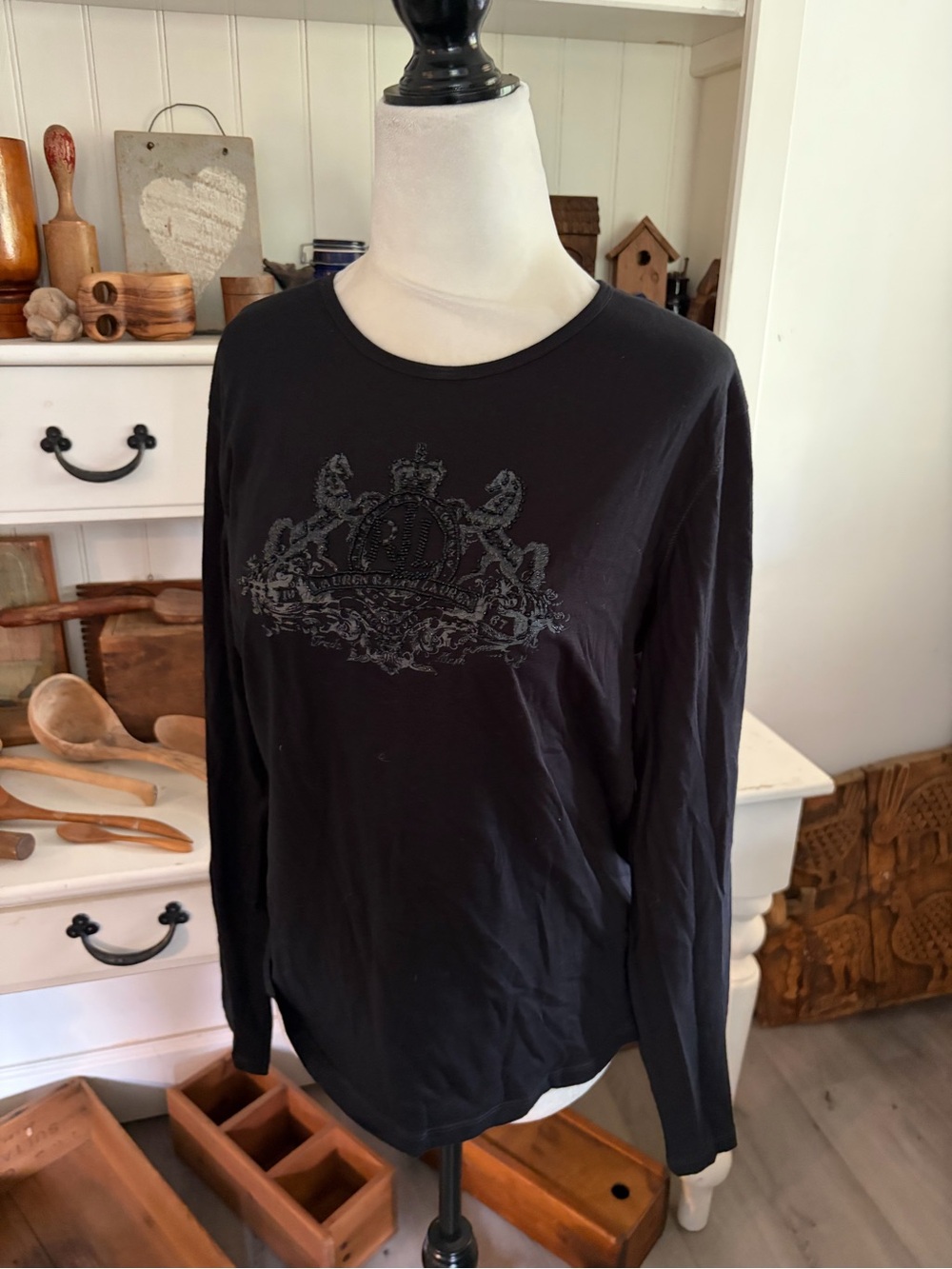 Ralph Lauren Black Long-Sleeve Crest Logo Tee